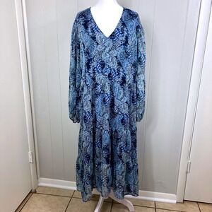 Joie Dress Women's XXL Hi-Low Blue Paisley Tiered Maxi Boho Prairie Girly